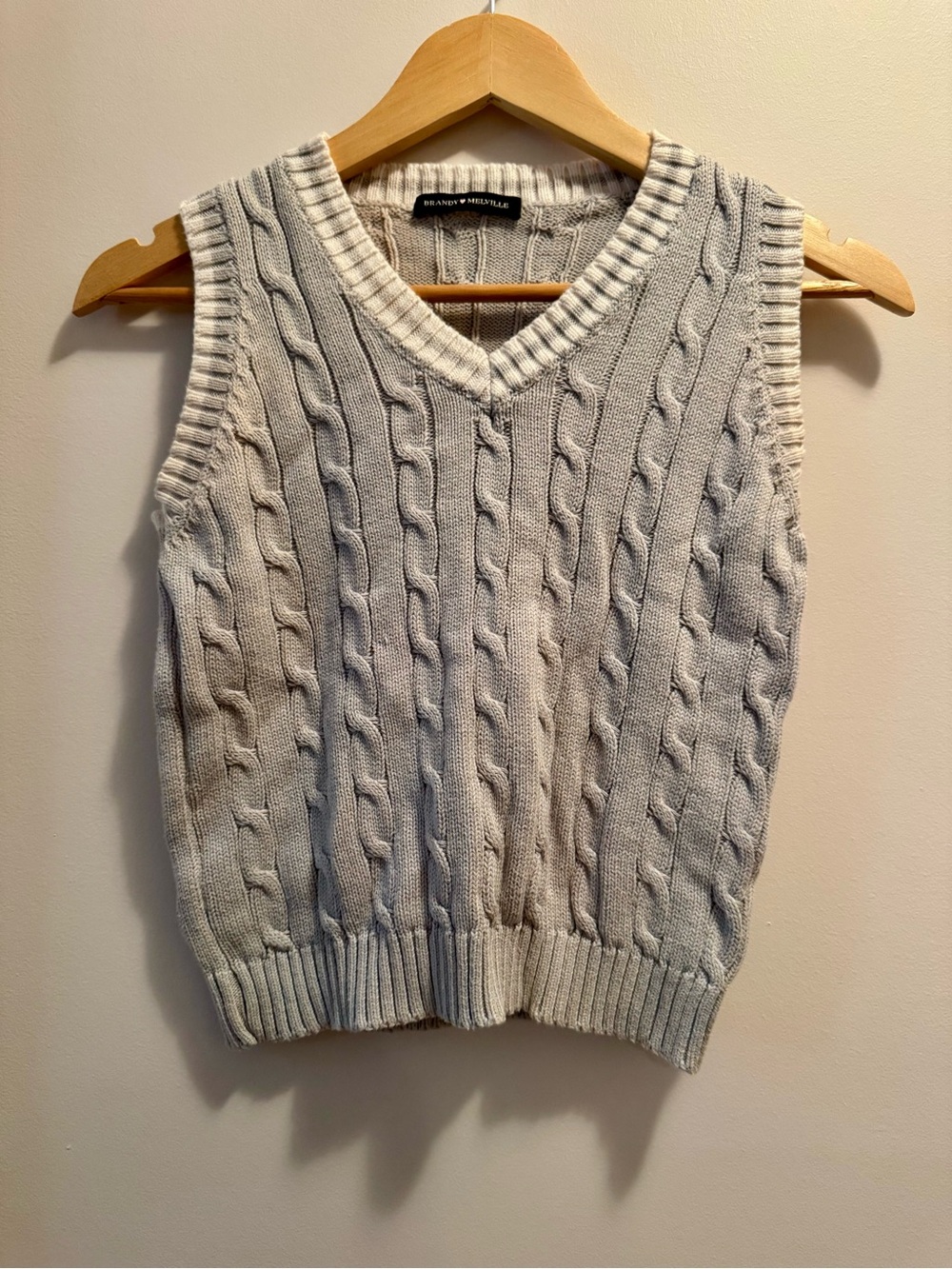 Brandy Melville Gray Cable Knit Sweater One Size Soft Cozy Knit Top 100% Cotton